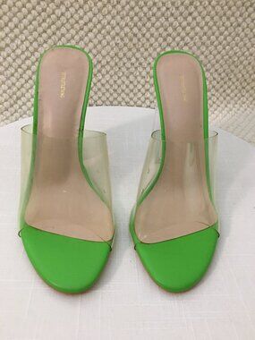 Women Shoes Block Heel Flirty Casual Cocktail 6.5US Resort Transparent Trendy